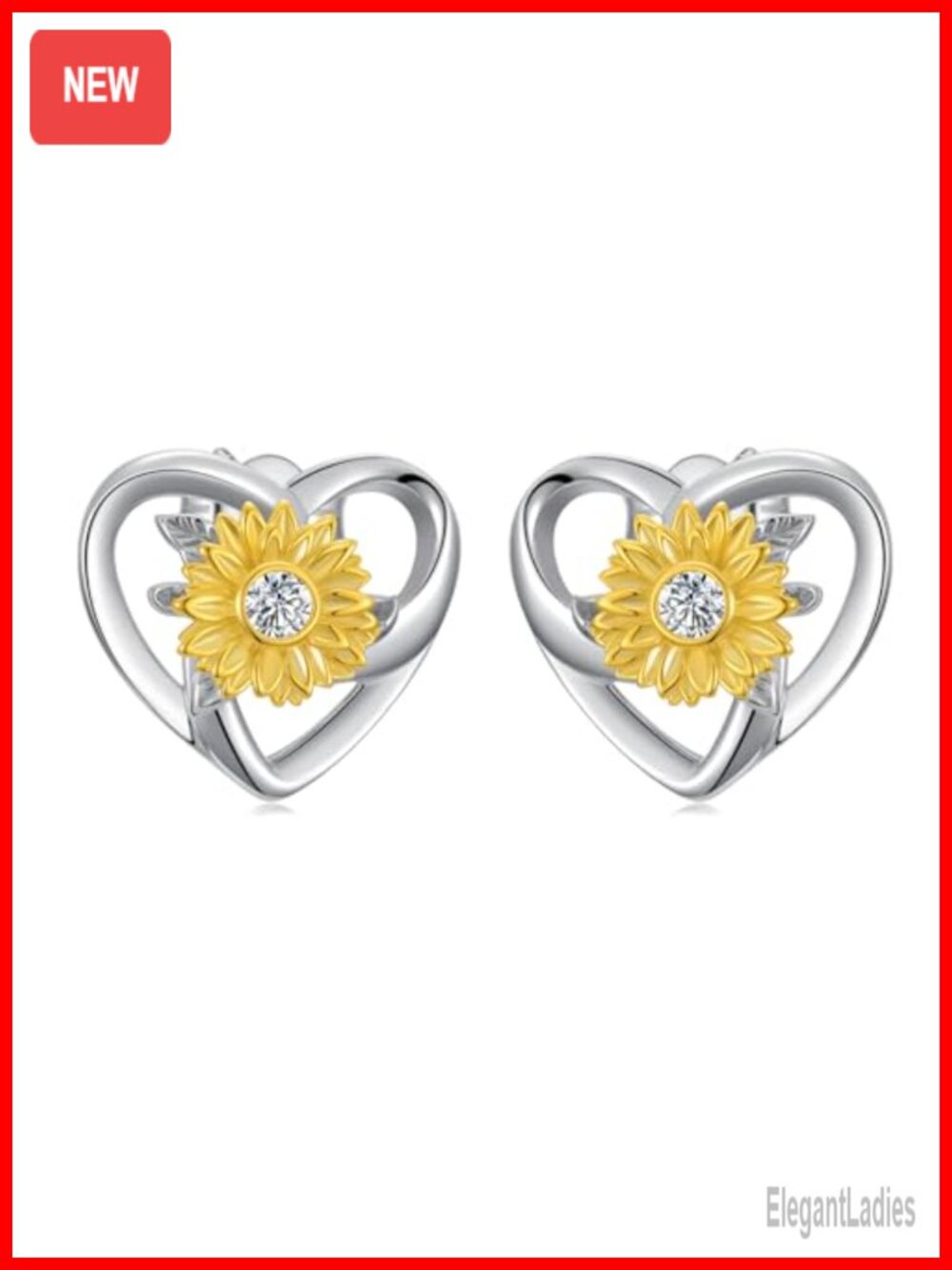 Diamond Sunflower Stud Earrings 925 Sterling Silver Women